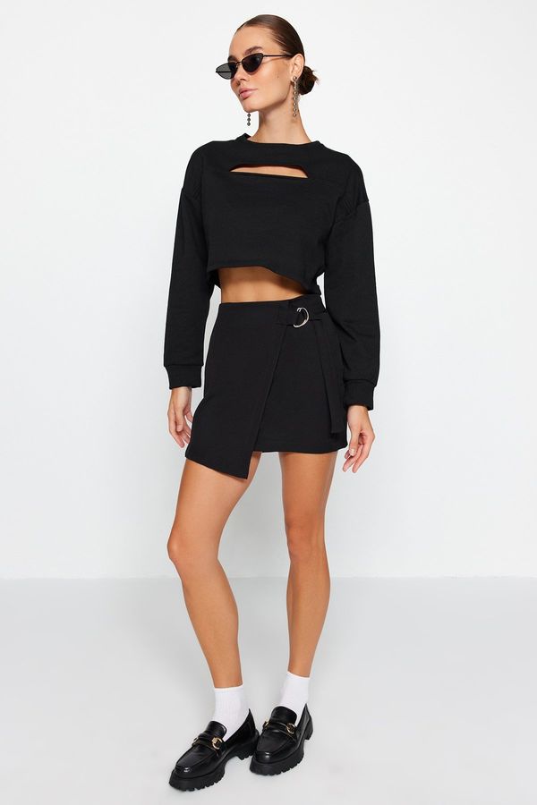 Trendyol Trendyol Black Double Breasted Mini Woven Skirt With Buckle
