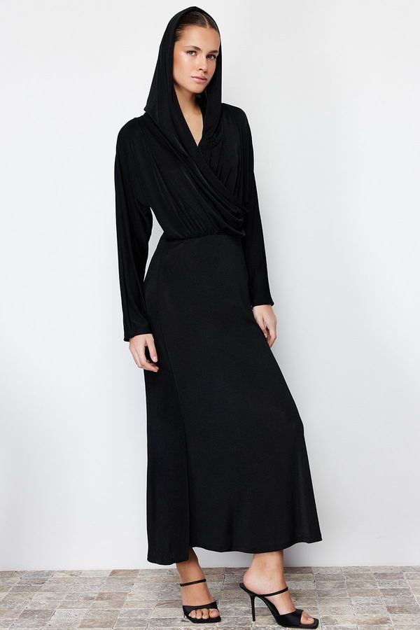 Trendyol Trendyol Black Double Breasted Neck Hooded Elegant Knitted Dress