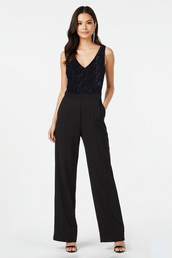 Trendyol Trendyol Black Double Breasted Sequin Detailed Knitted Jumpsuit
