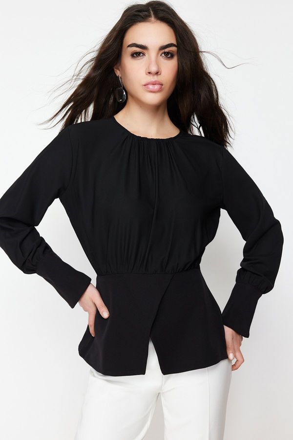 Trendyol Trendyol Black Double Breasted Slit Detailed Woven Tunic