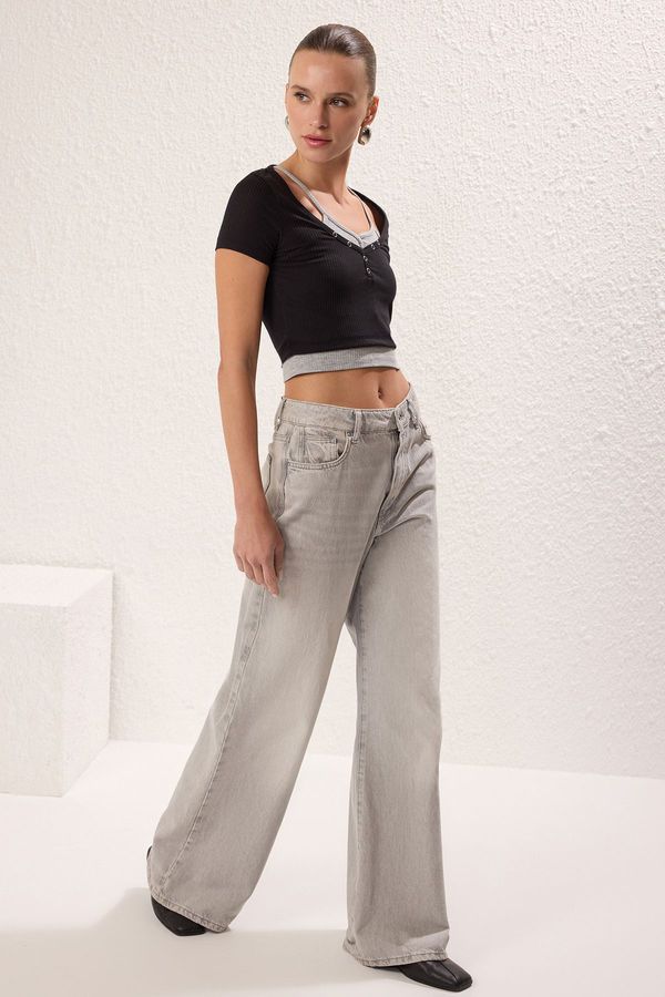 Trendyol Trendyol Black Double Layer Detail Fitted/Body SaranFlexible Ribbed Knitted Blouse