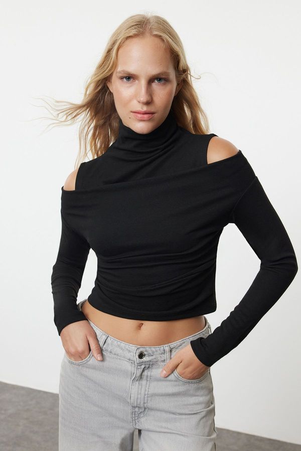 Trendyol Trendyol Black Double Layer High Collar Slim/Fitting Knitted Blouse