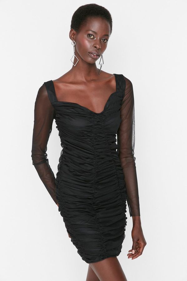 Trendyol Trendyol Black Draped Tulle Evening Dress