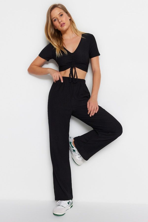 Trendyol Trendyol Black Drawstring Detailed Undershirt-Pants Knitted Pajama Set