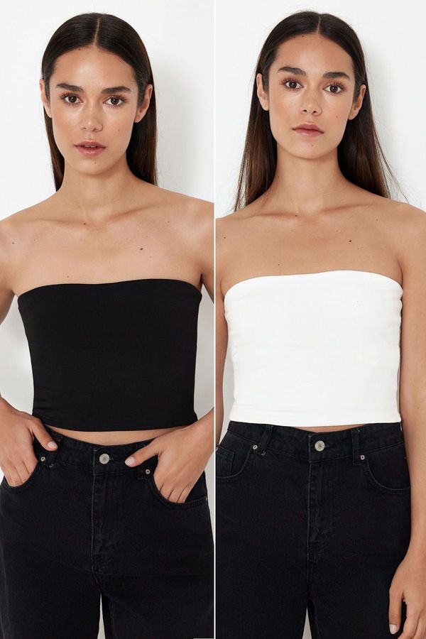 Trendyol Trendyol Black-Ecru 2 Pack Stretchy Knitted Blouse