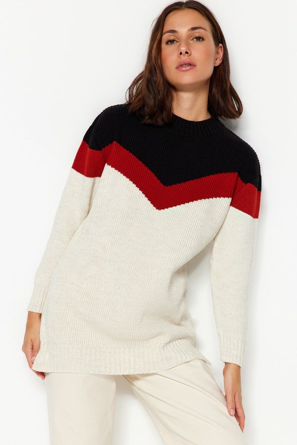 Trendyol Trendyol Black Ecru Color Block Striped Knitwear Sweater