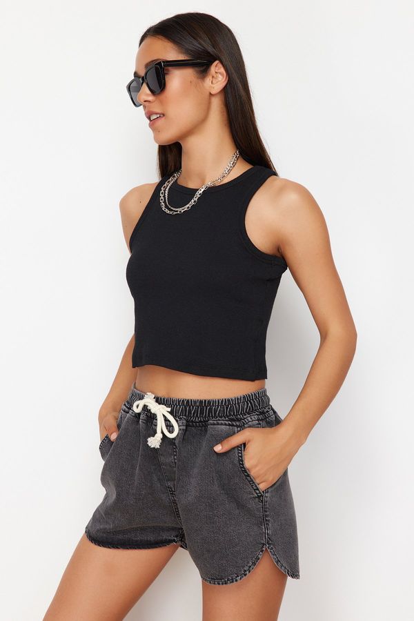 Trendyol Trendyol Black Elastic Waist High Waist Denim Shorts