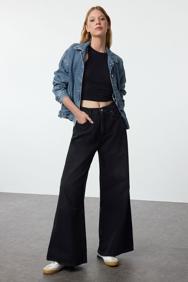 Trendyol Trendyol Black Elastic Waist High Waist Extra Wide Leg Palazzo Jeans