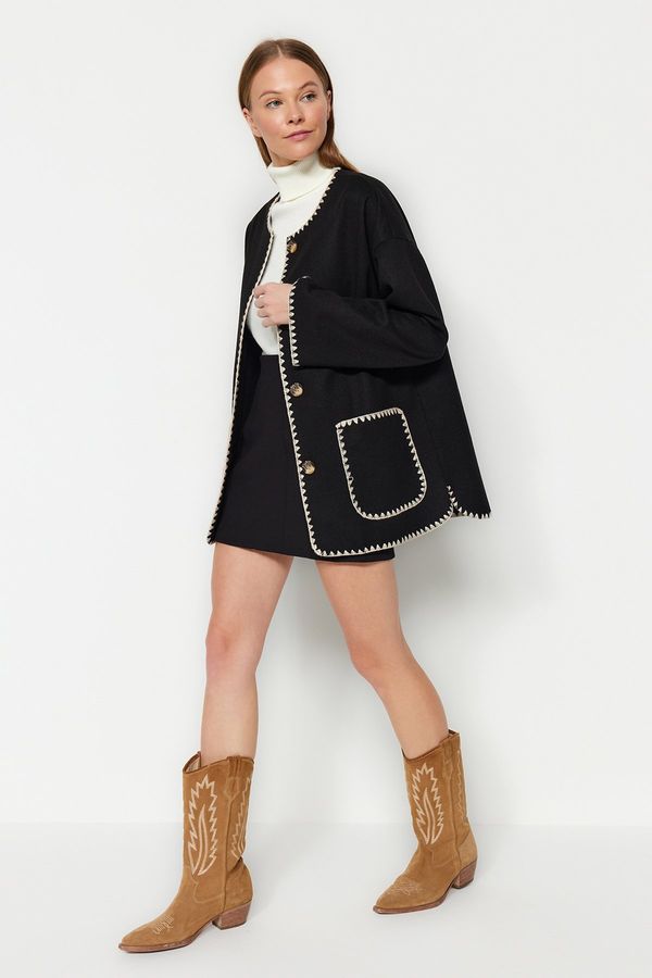 Trendyol Trendyol Black Embroidery Detailed Coat