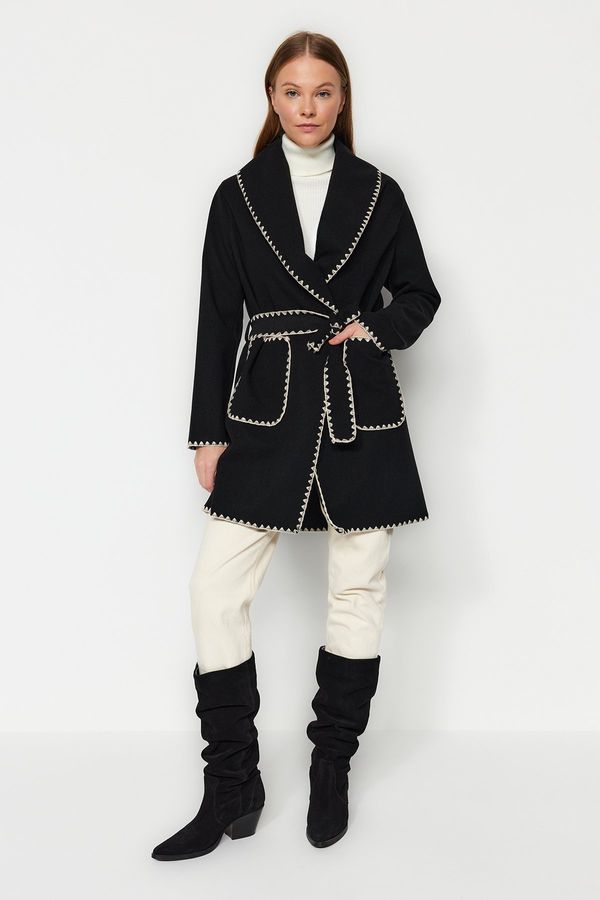 Trendyol Trendyol Black Embroidery Detailed Long Coat