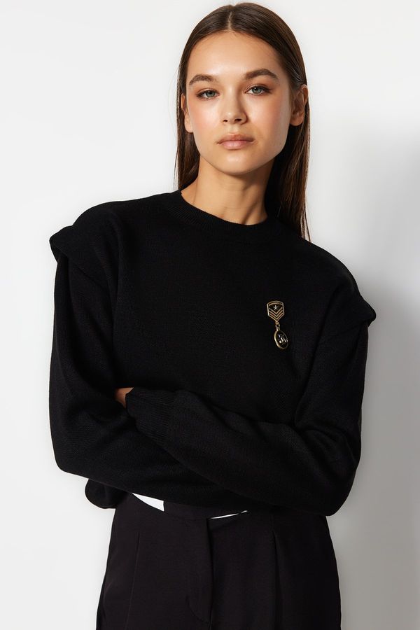 Trendyol Trendyol Black Epaulette Detailed Knitwear Sweater