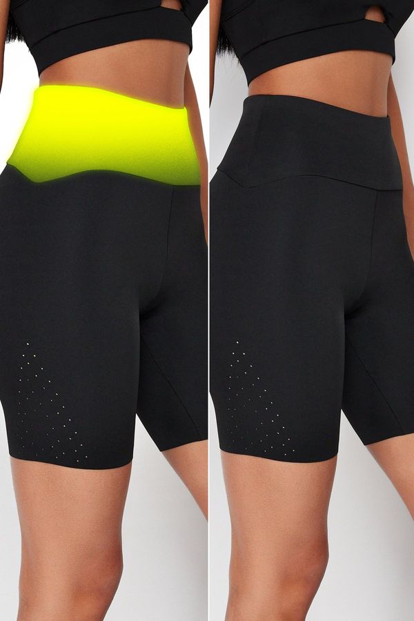 Trendyol Trendyol Black Extra Compression Waist Micro Perforated Knitted Sports Biker/Cycling Leggings
