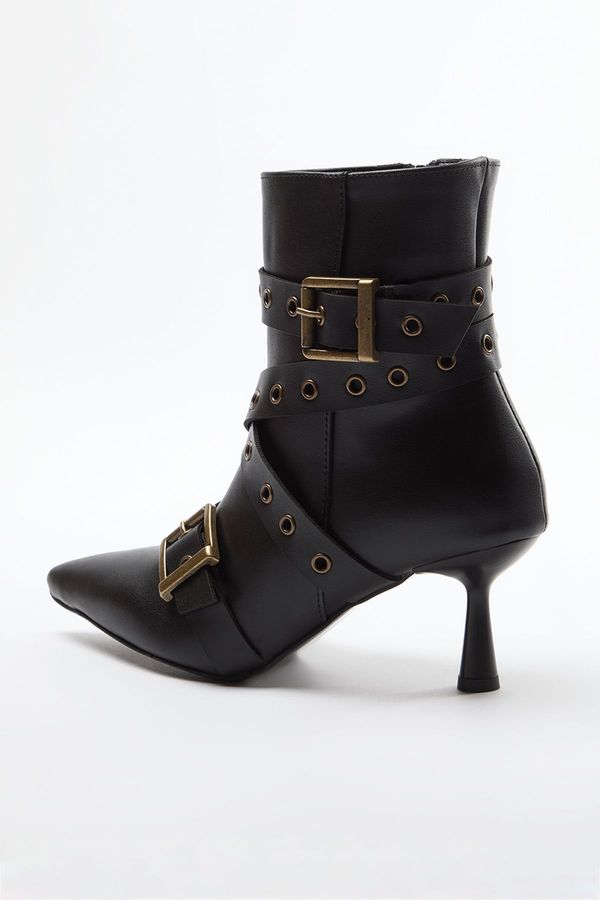 Trendyol Trendyol Black Eyelet and Antique Buckle Detailed Thin Heel Women's Boots