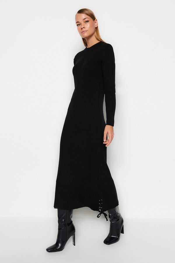 Trendyol Trendyol Black Eyelet Detailed Knitwear Dress