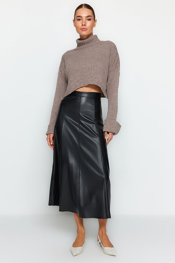 Trendyol Trendyol Black Faux Leather High Waist Maxi Skirt