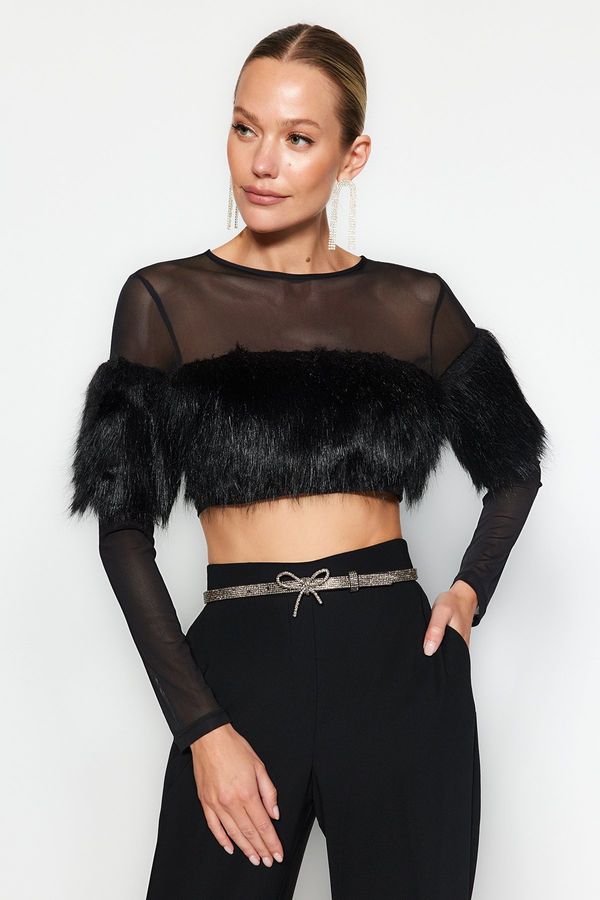 Trendyol Trendyol Black Feather Detailed Blouse