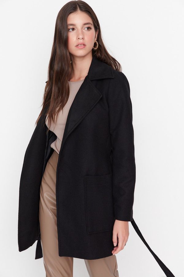 Trendyol Trendyol Black Fitted Belted Woolen Cachet Coat