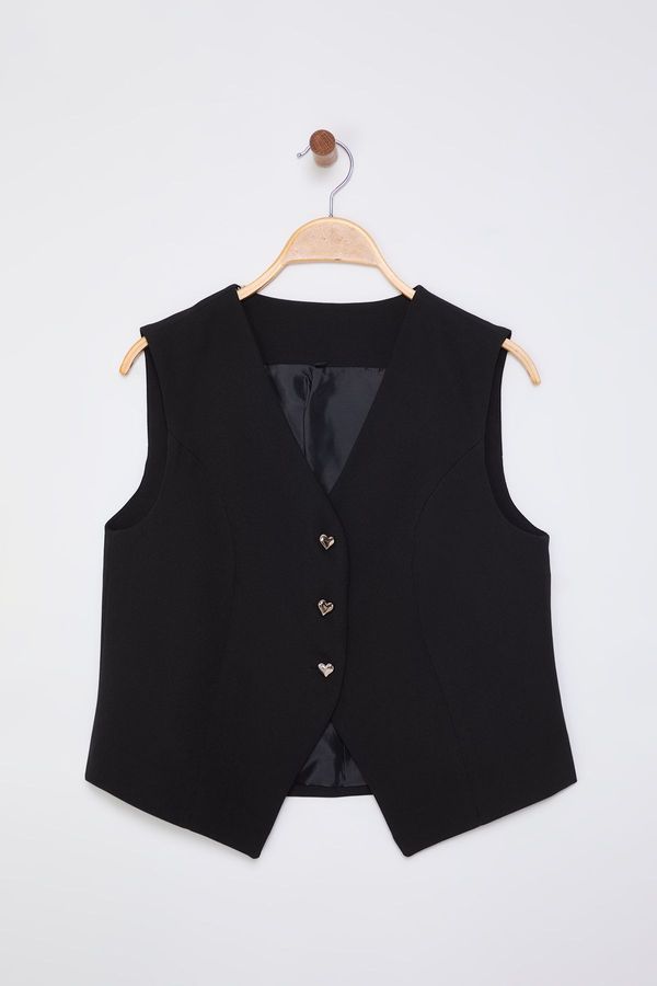 Trendyol Trendyol Black Fitted Crop Heart Button Vest