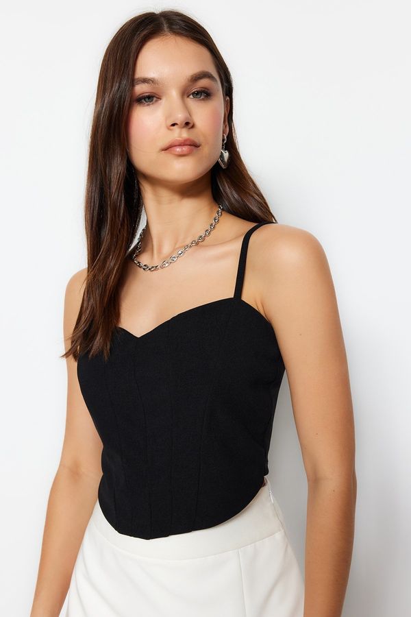 Trendyol Trendyol Black Fitted Crop Strap Crepe Knitted Bustier