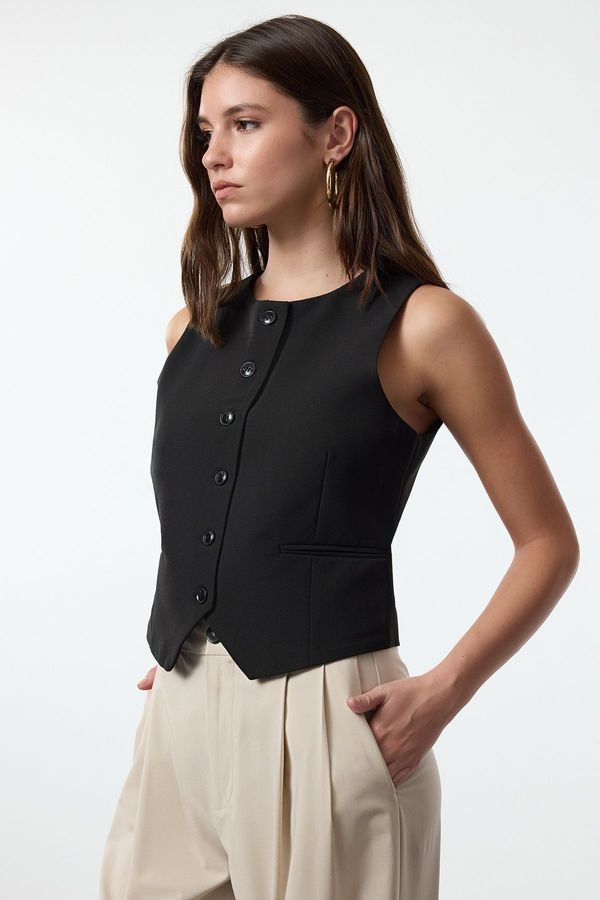 Trendyol Trendyol Black Fitted Crop Woven Vest