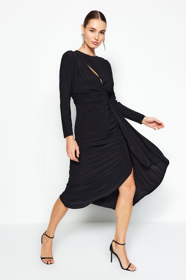 Trendyol Trendyol Black Fitted Cut Out/Window Detail Elegantna večernja haljina