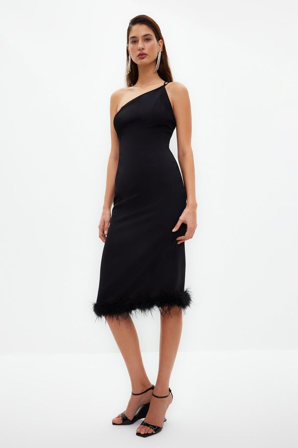 Trendyol Trendyol Black Fitted Elegant Evening Dress with Woven Otriches