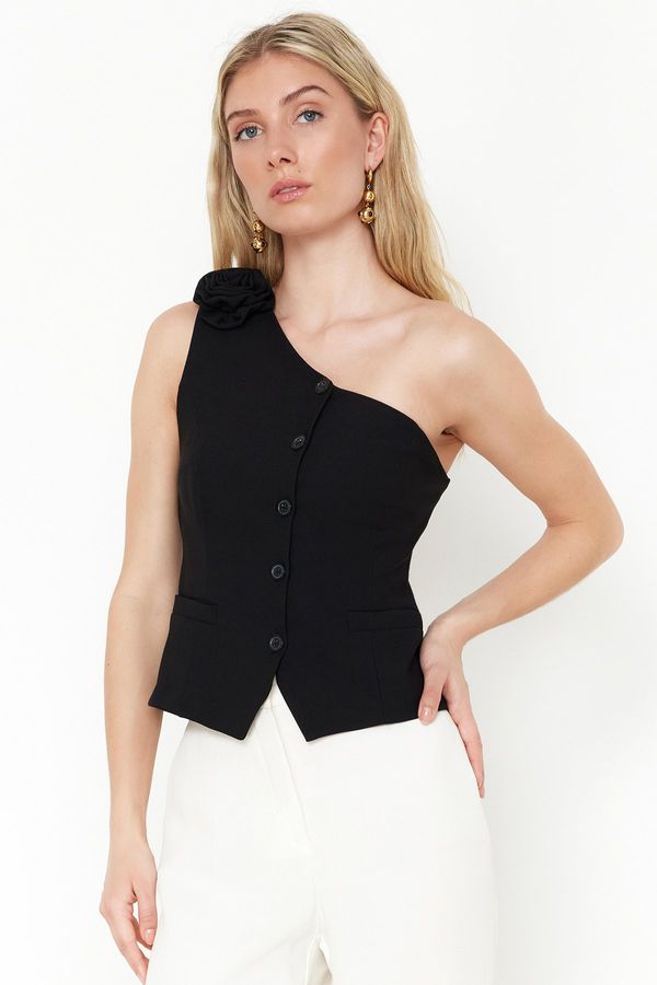 Trendyol Trendyol Black Fitted Fitted Limited Edition One Shoulder Rose Detailed Woven Vest