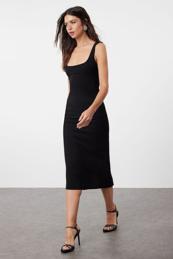 Trendyol Trendyol Black Fitted Knitted Elegant Evening Dress