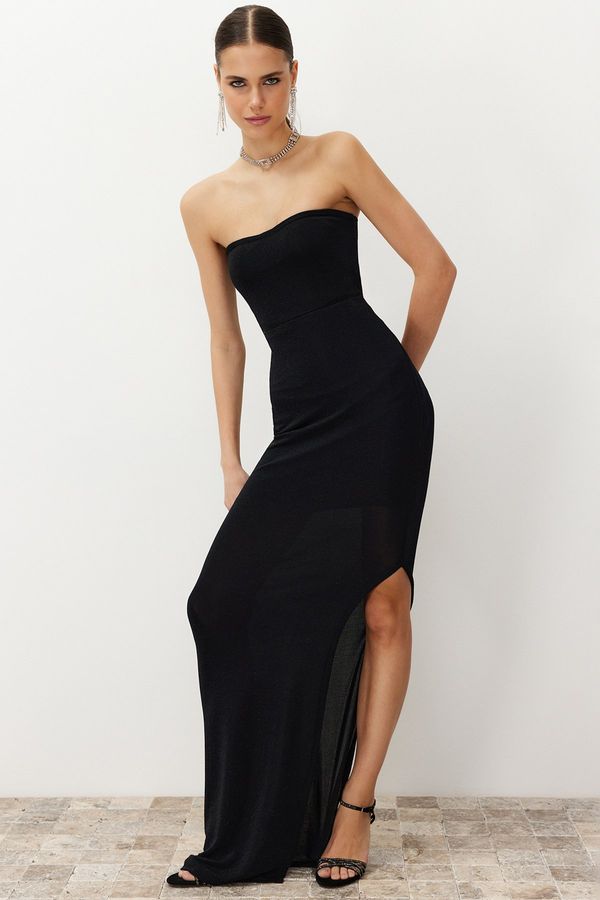 Trendyol Trendyol Black Fitted Lined Shiny Long Evening Evening Dress