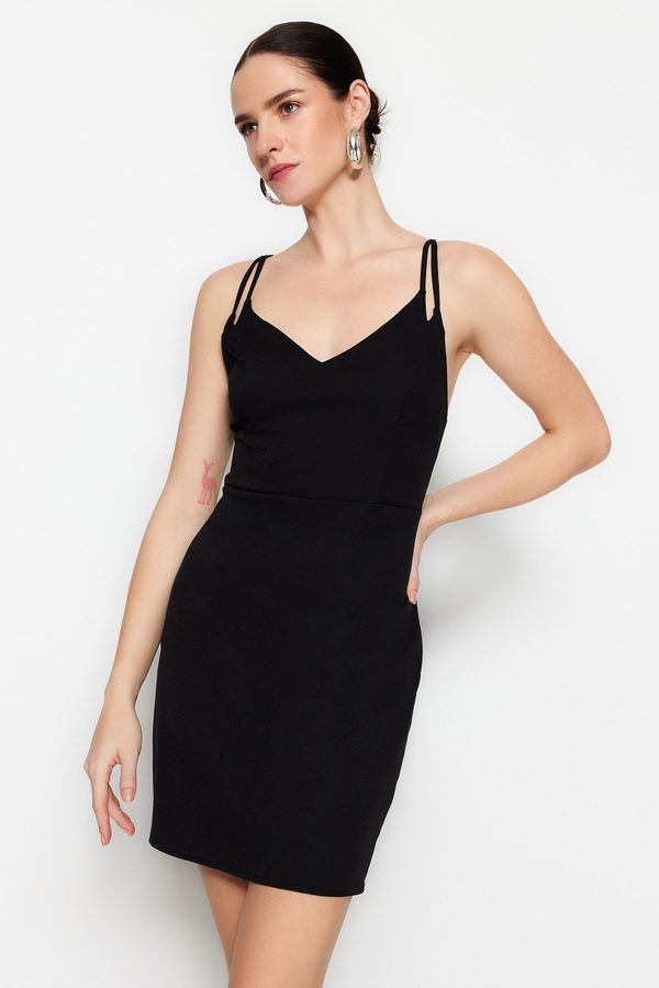 Trendyol Trendyol Black Fitted Mini Woven Dress with Strap Detail