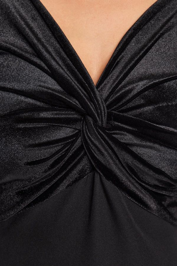 Trendyol Trendyol Black Fitted Velvet Evening Dress