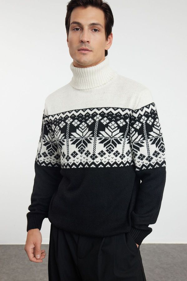 Trendyol Trendyol Black FL Men's Regular Turtleneck Ethnic Knitwear Sweater