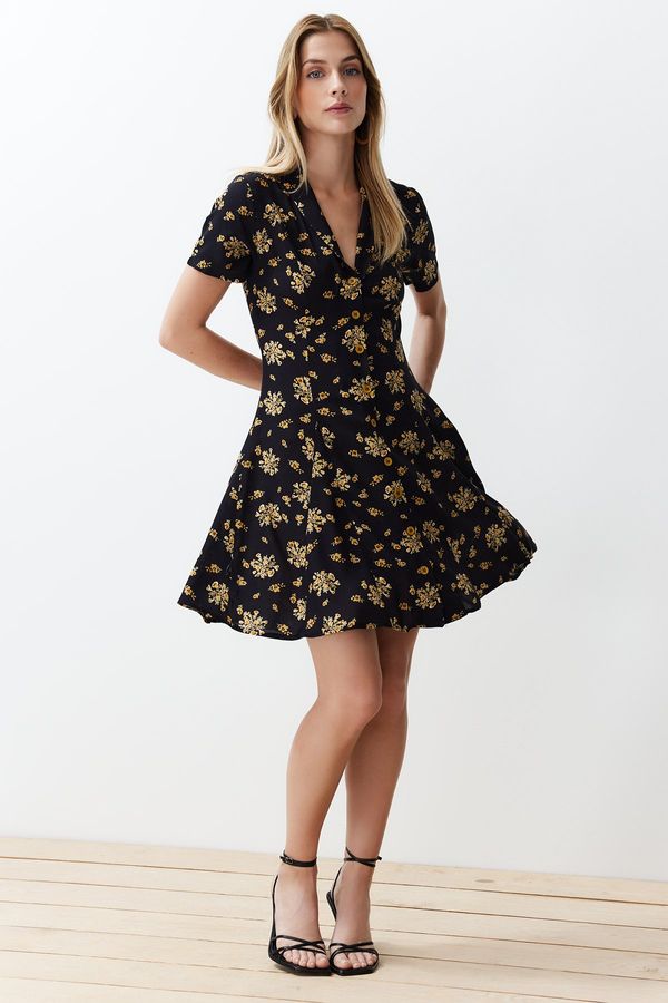 Trendyol Trendyol Black Floral Patterned Mini Woven Shirt Dress