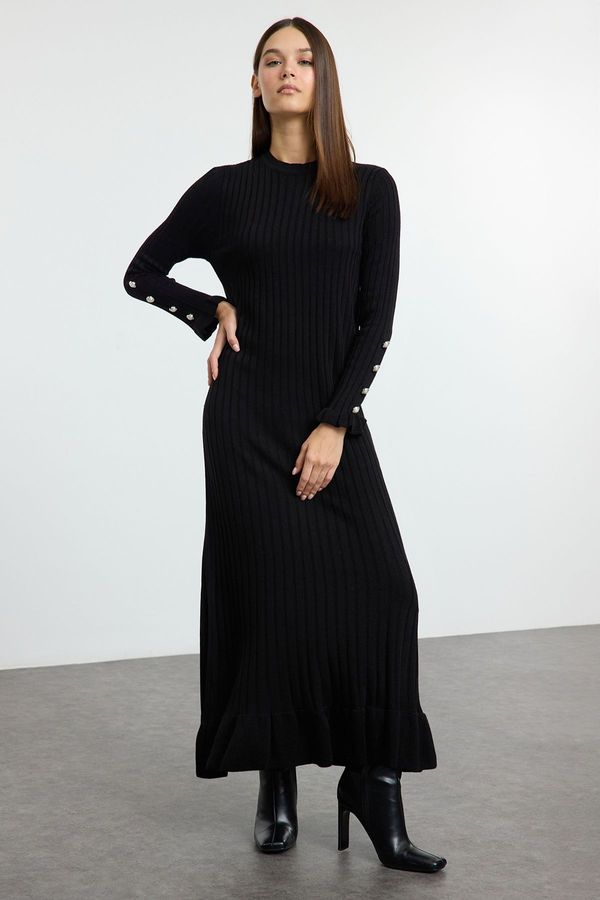 Trendyol Trendyol Black Frilled Rib Knit Dress