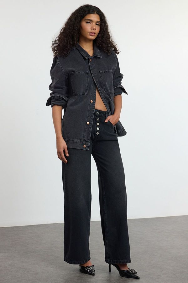 Trendyol Trendyol Black Front Button Low Waist Wide Leg Jeans