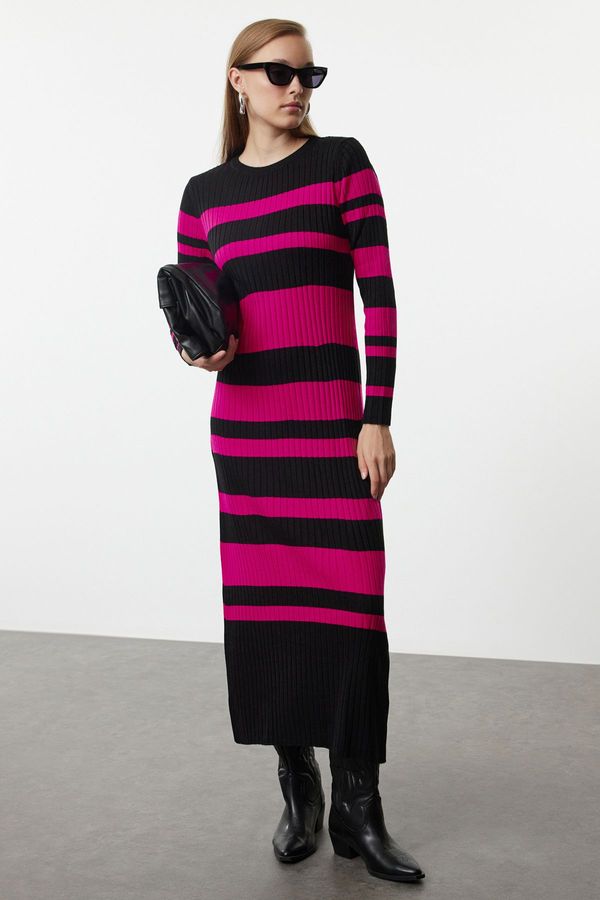 Trendyol Trendyol Black Fuchsia Color Block Ribbed Knit Sweater Dress