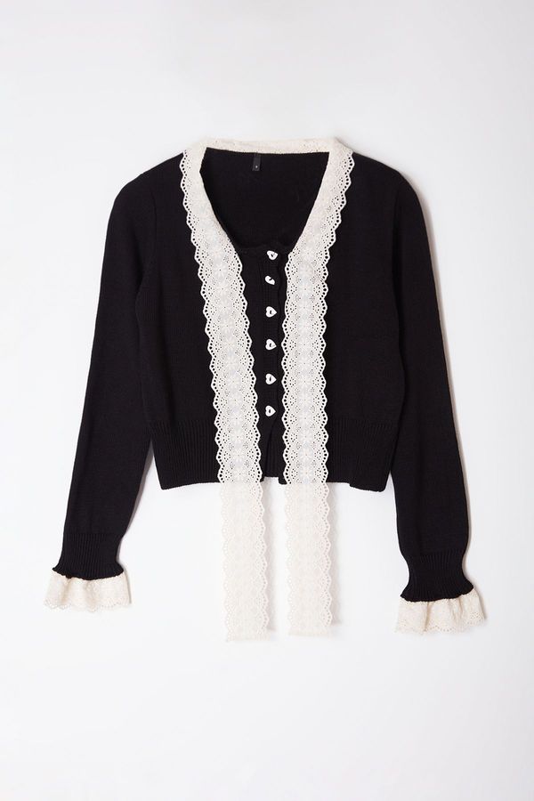 Trendyol Trendyol Black Garni Detailed Color Block Knitwear Cardigan