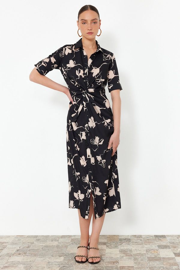 Trendyol Trendyol Black Gather Detailed Midi Woven Shirt Dress