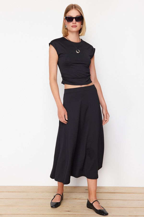 Trendyol Trendyol Black Gathered Detail Crop Normal Waist Knitted Blouse/Skirt Top-Bottom Set