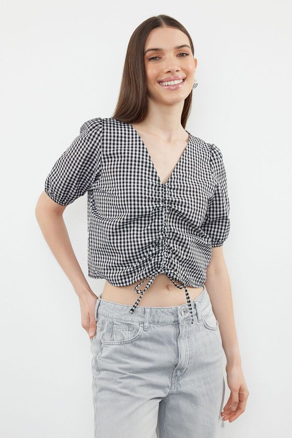 Trendyol Trendyol Black Gathered Gingham Woven Blouse