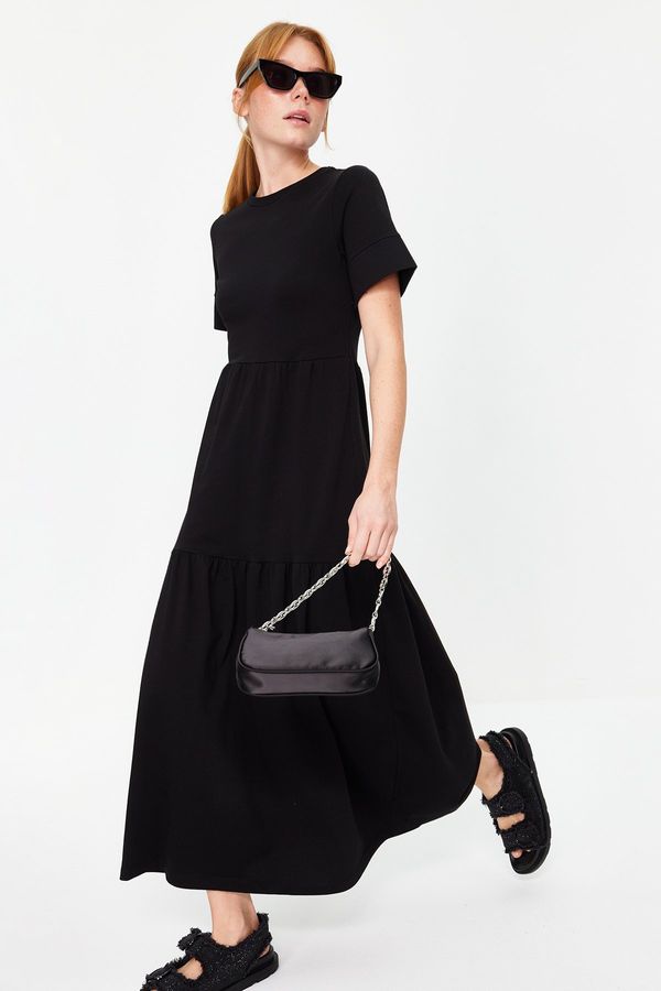 Trendyol Trendyol Black Gathered Short Sleeve Knitted Maxi Dress