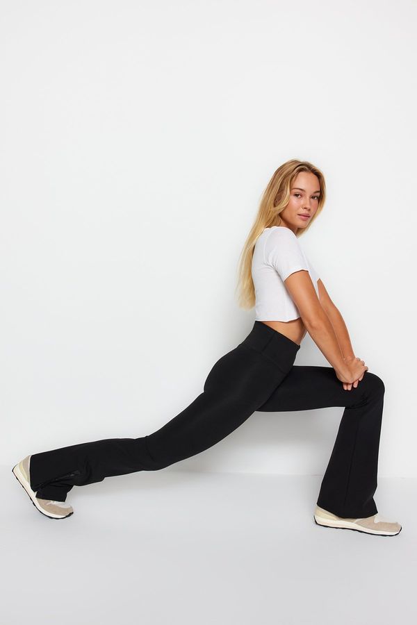 Trendyol Trendyol Black Gatherer Leg Snap Detailed Flare Yoga Knitted Sports Leggings