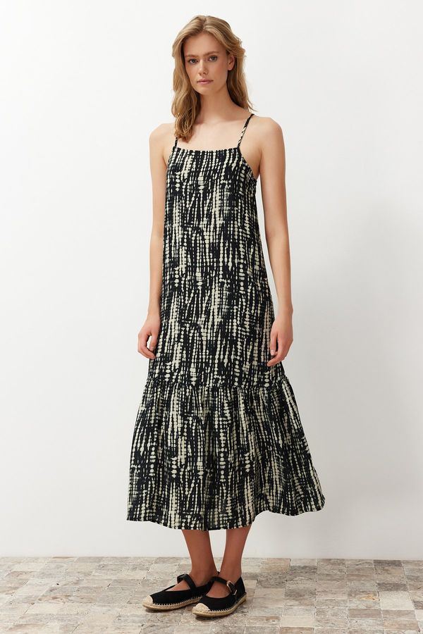 Trendyol Trendyol Black Geometric Pattern A-line Viscose Maxi Woven Dress