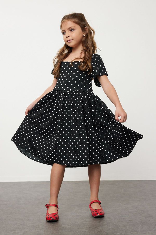 Trendyol Trendyol Black Girl's Polka Dot Patterned Short Sleeve Dress