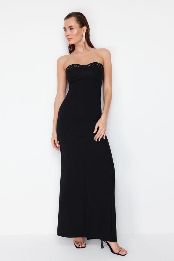 Trendyol Trendyol Black Glittering Stone Woven Long Evening Dress