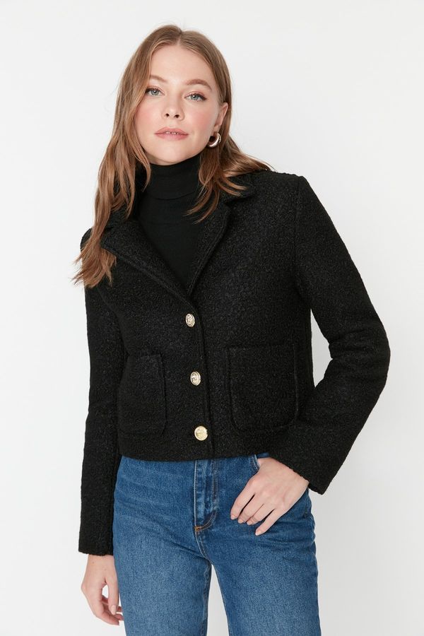 Trendyol Trendyol Black Gold Button Detailed Boucle Coat