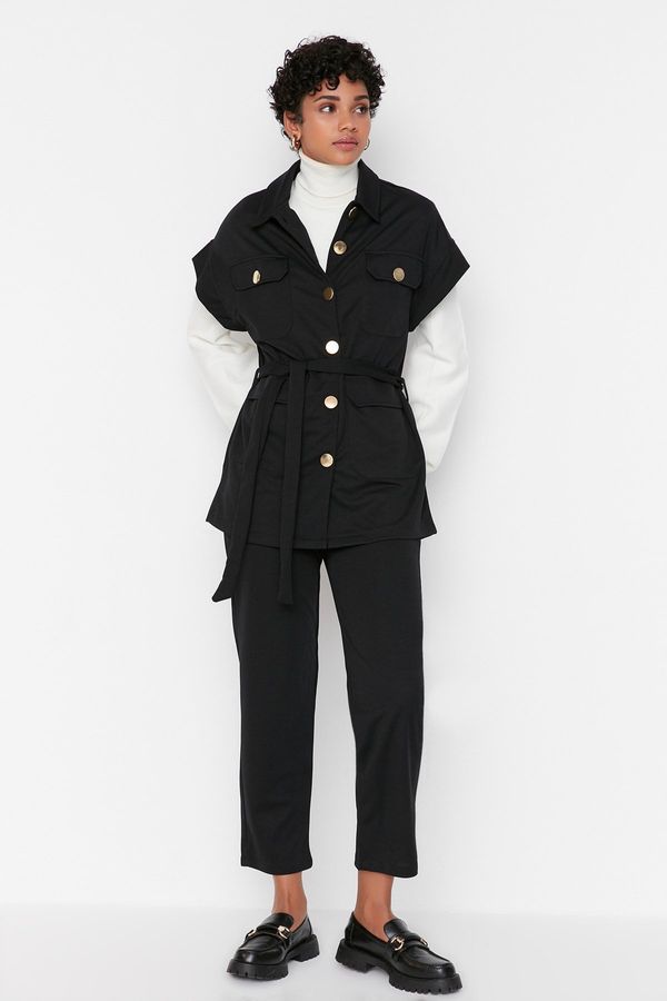 Trendyol Trendyol Black Gold Buttoned Vest-Pants Knitted Suit