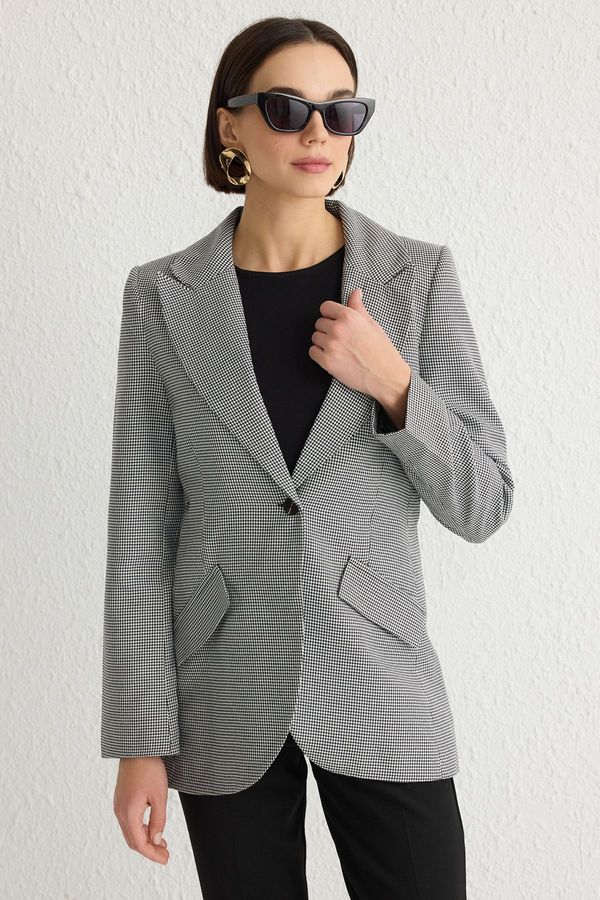 Trendyol Trendyol Black Goosefoot Patterned Polyviscon Blazer Jacket