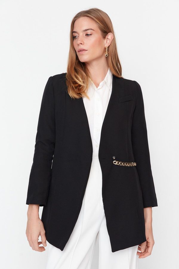Trendyol Trendyol Black Half Chain Accessory Detailed Blazer Woven Jacket