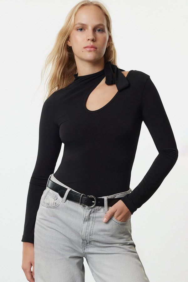 Trendyol Trendyol Black Halterneck Fitted Stretchy Knitted Bodysuit